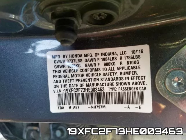 19XFC2F73HE003463 фото 2