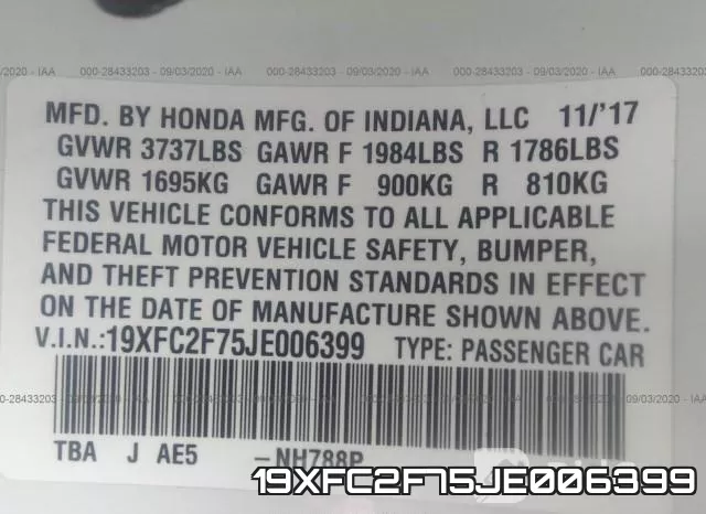 19XFC2F75JE006399 фото 10