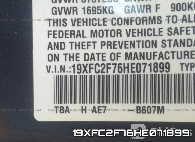 19XFC2F76HE071899 фото 10