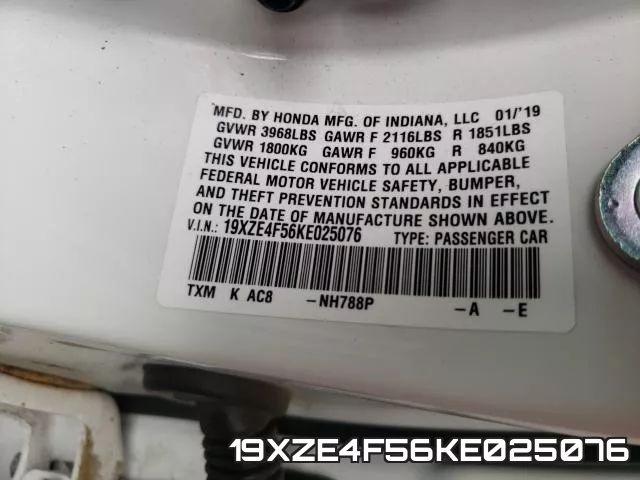 19XZE4F56KE025076 фото 2