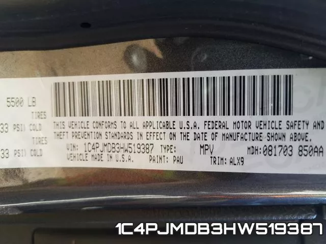 1C4PJMDB3HW519387 фото 2