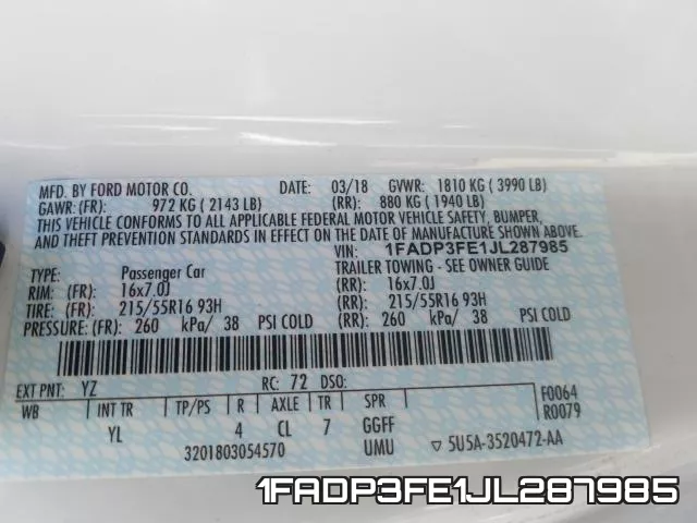 1FADP3FE1JL287985 фото 2