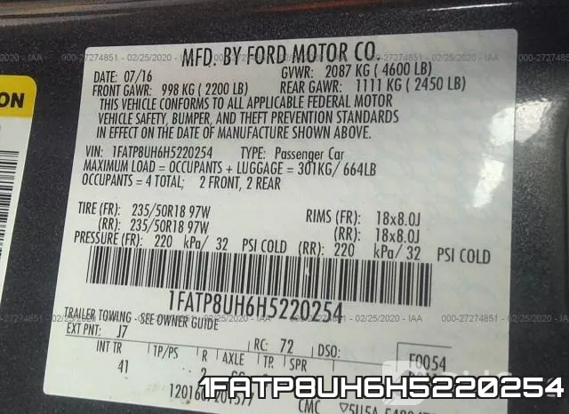 1FATP8UH6H5220254 фото 10