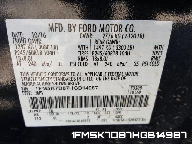 1FM5K7D87HGB14987 фото 2