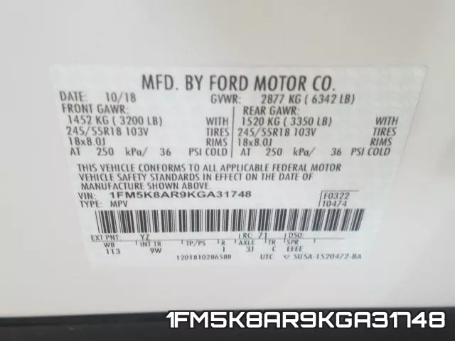 1FM5K8AR9KGA31748 фото 2