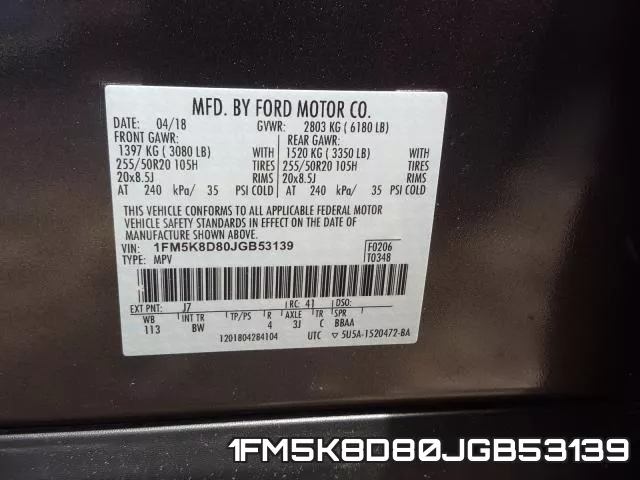 1FM5K8D80JGB53139 фото 2