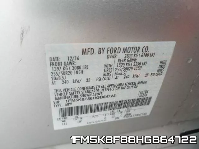 1FM5K8F88HGB64722 фото 2