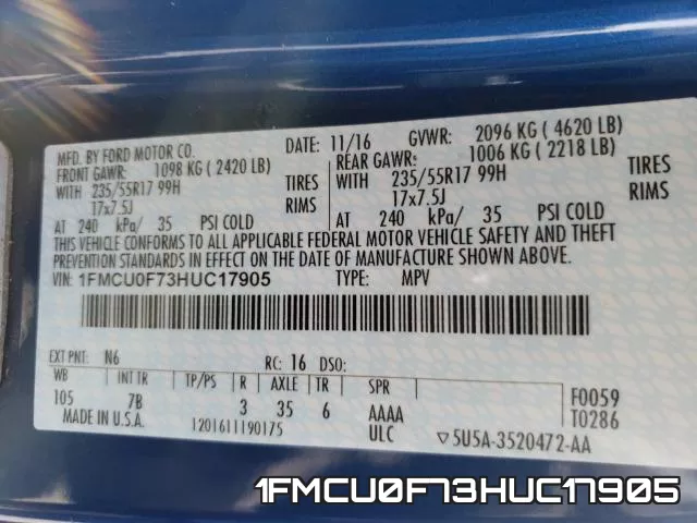 1FMCU0F73HUC17905 фото 2