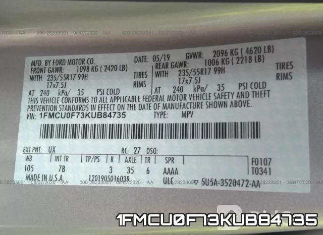 1FMCU0F73KUB84735 фото 10