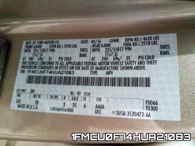 1FMCU0F74HUA21083 фото 2