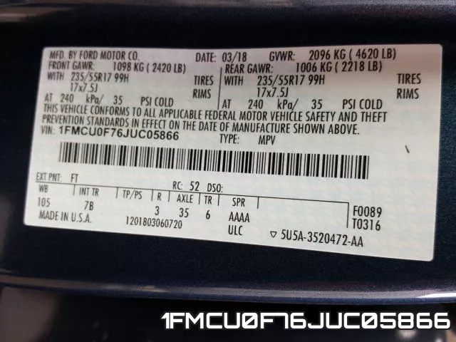 1FMCU0F76JUC05866 фото 2