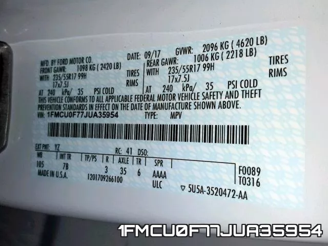 1FMCU0F77JUA35954 фото 2