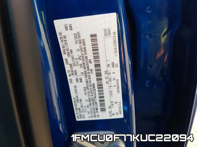 1FMCU0F77KUC22094 фото 2