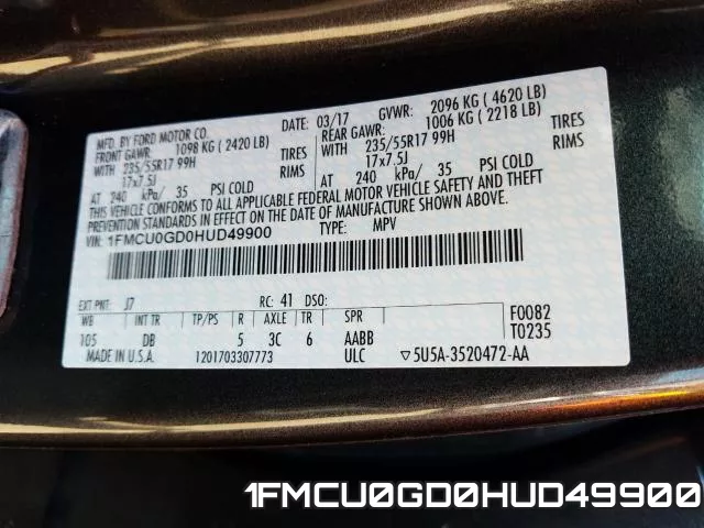 1FMCU0GD0HUD49900 фото 2