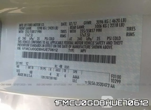 1FMCU0GD8HUE70612 фото 10