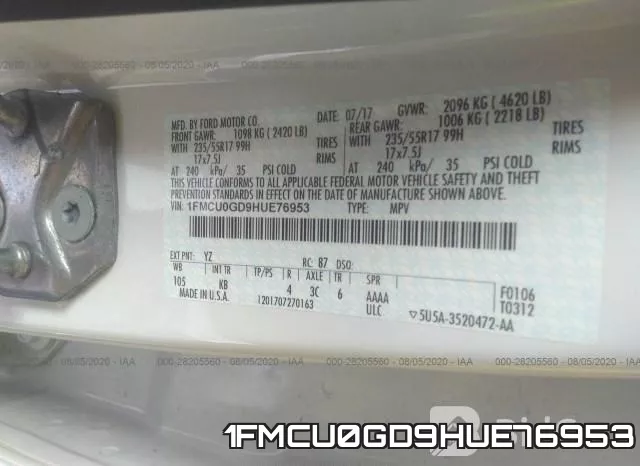 1FMCU0GD9HUE76953 фото 10