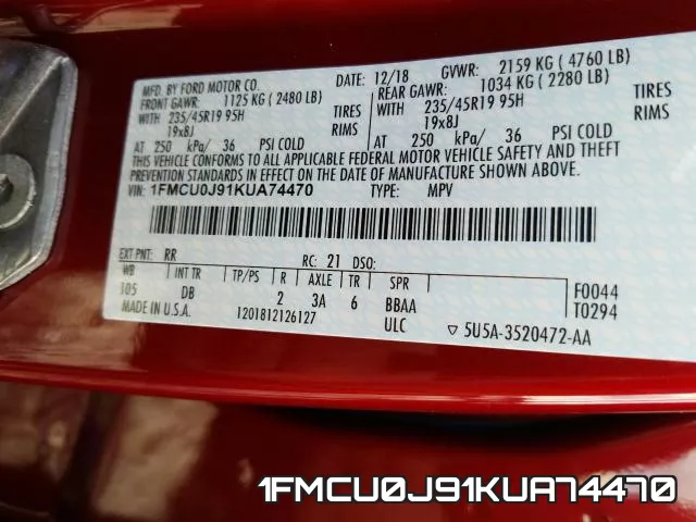 1FMCU0J91KUA74470 фото 2