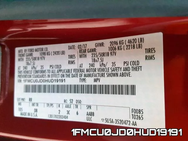 1FMCU0JD0HUD19191 фото 2
