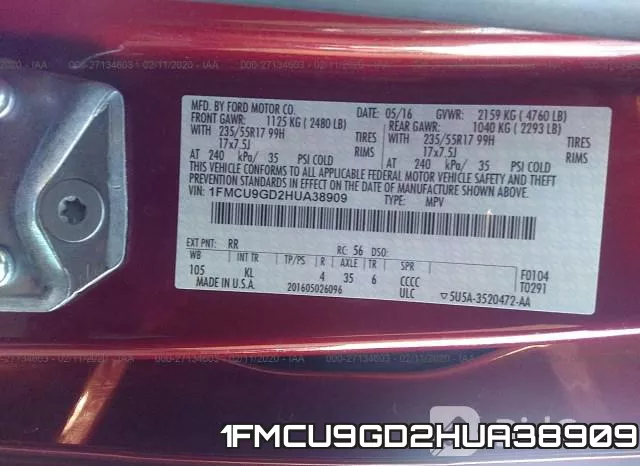 1FMCU9GD2HUA38909 фото 10