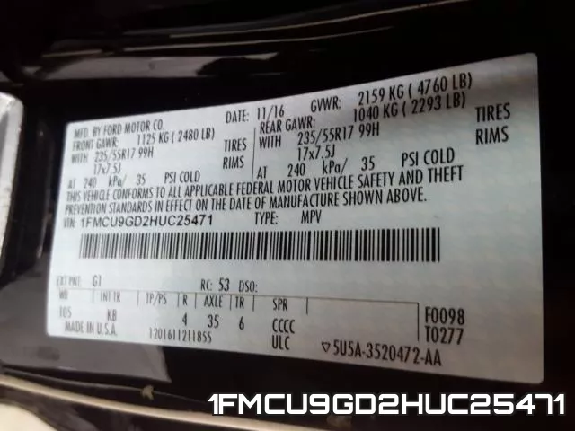 1FMCU9GD2HUC25471 фото 2