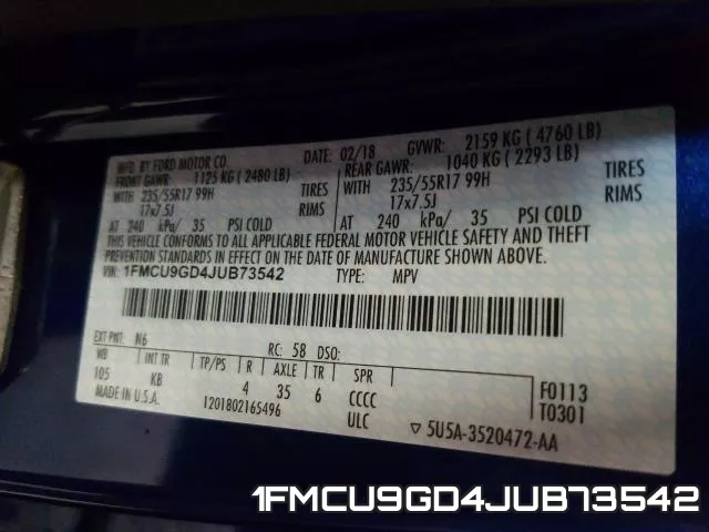 1FMCU9GD4JUB73542 фото 2