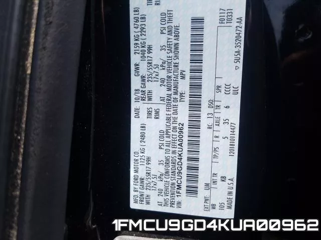 1FMCU9GD4KUA00962 фото 2
