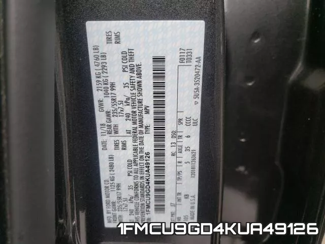 1FMCU9GD4KUA49126 фото 2