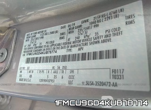 1FMCU9GD4KUB78774 фото 9