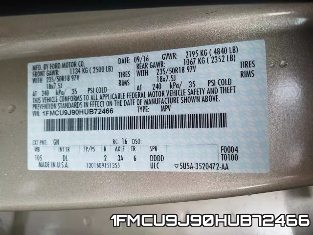 1FMCU9J90HUB72466 фото 2