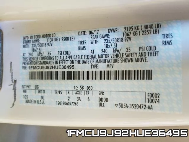 1FMCU9J92HUE36495 фото 2