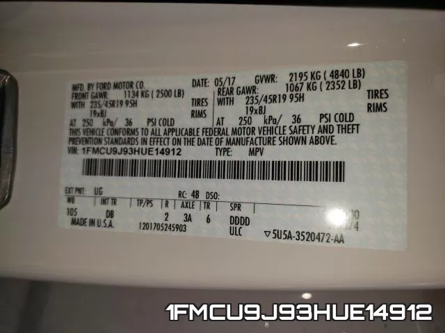 1FMCU9J93HUE14912 фото 2