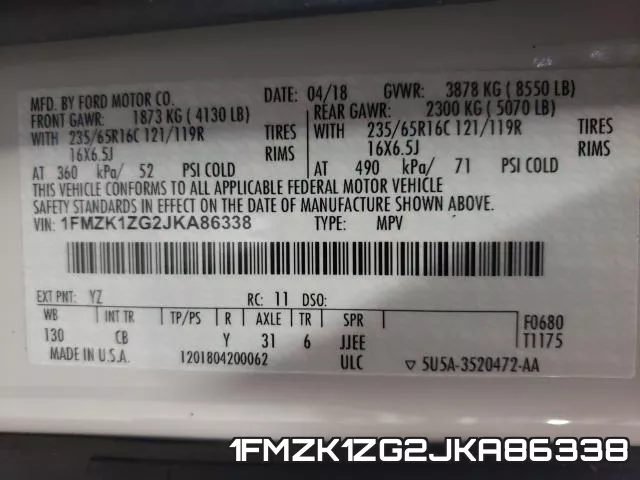 1FMZK1ZG2JKA86338 фото 2
