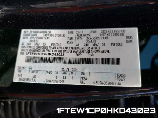 1FTEW1CP0HKD43023 фото 2