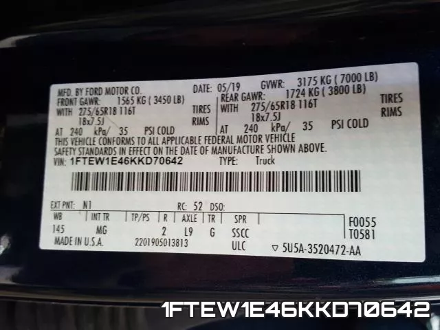 1FTEW1E46KKD70642 фото 2