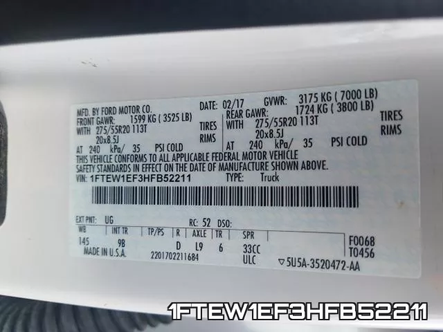 1FTEW1EF3HFB52211 фото 2