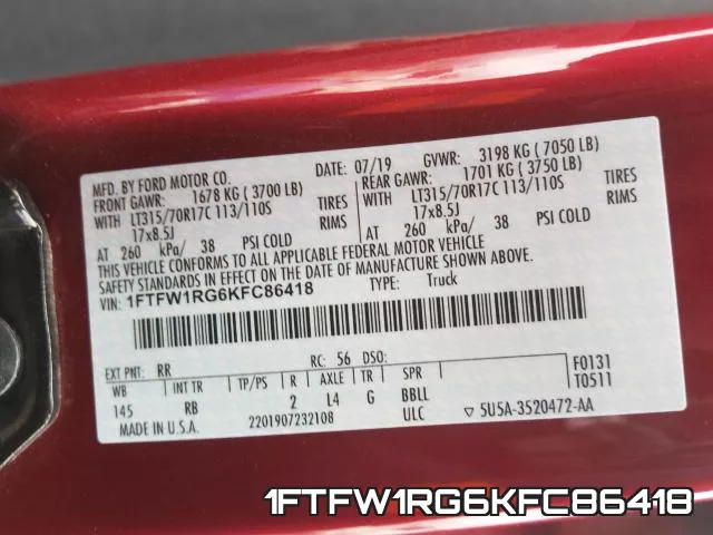 1FTFW1RG6KFC86418 фото 2