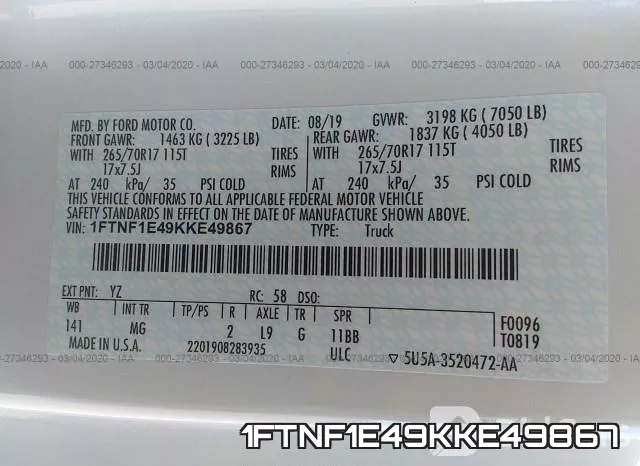1FTNF1E49KKE49867 фото 10
