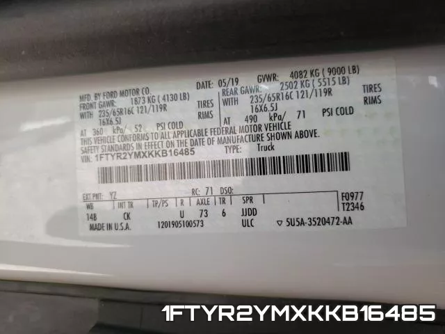 1FTYR2YMXKKB16485 фото 2