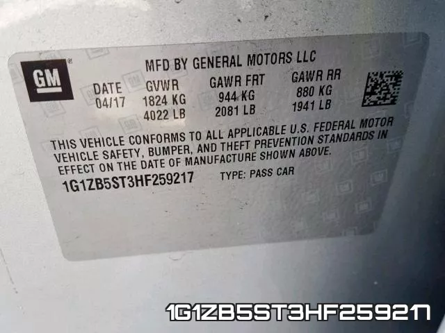 1G1ZB5ST3HF259217 фото 2