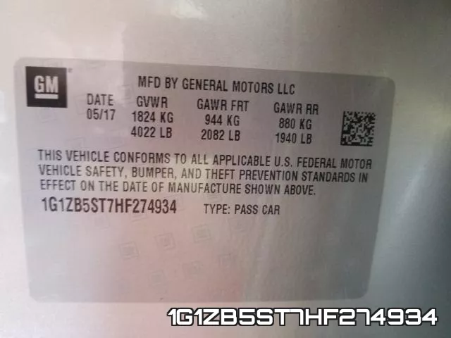 1G1ZB5ST7HF274934 фото 2