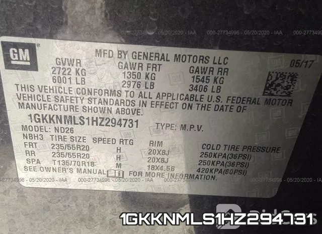 1GKKNMLS1HZ294731 фото 10