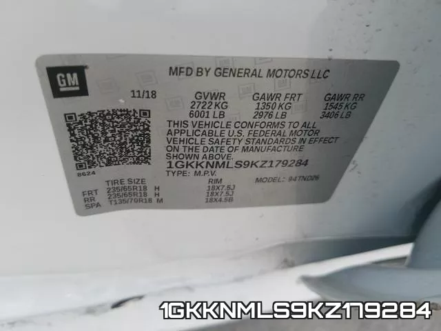 1GKKNMLS9KZ179284 фото 2