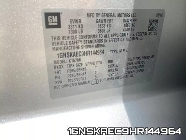 1GNSKAEC9HR144964 фото 2