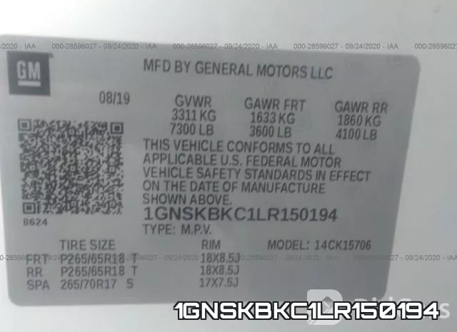 1GNSKBKC1LR150194 фото 10