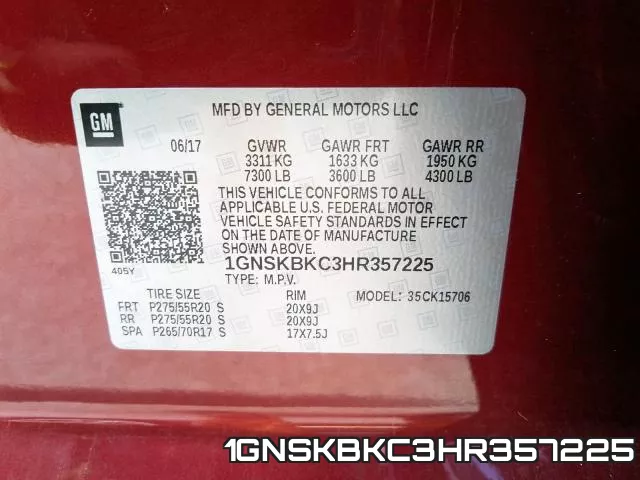 1GNSKBKC3HR357225 фото 2