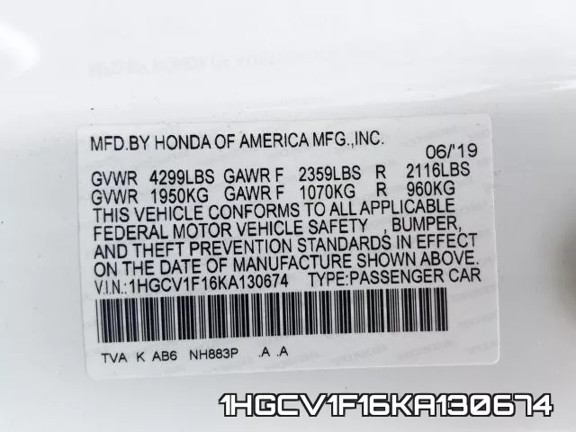 1HGCV1F16KA130674 фото 2