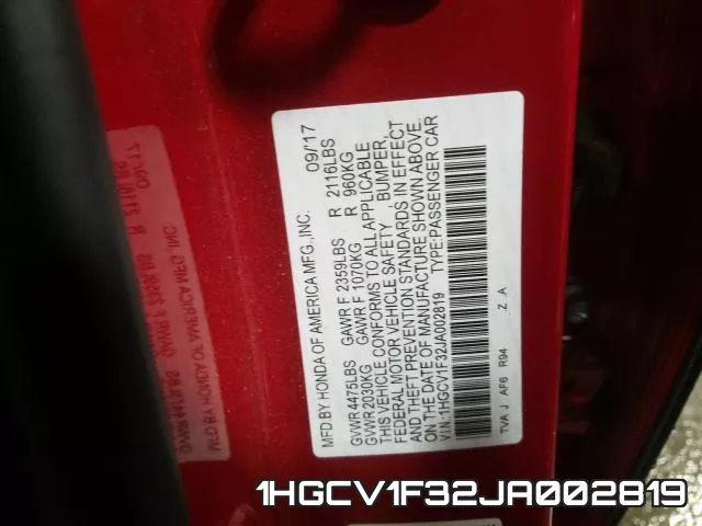 1HGCV1F32JA002819 фото 2