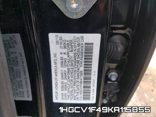 1HGCV1F49KA115855 фото 2