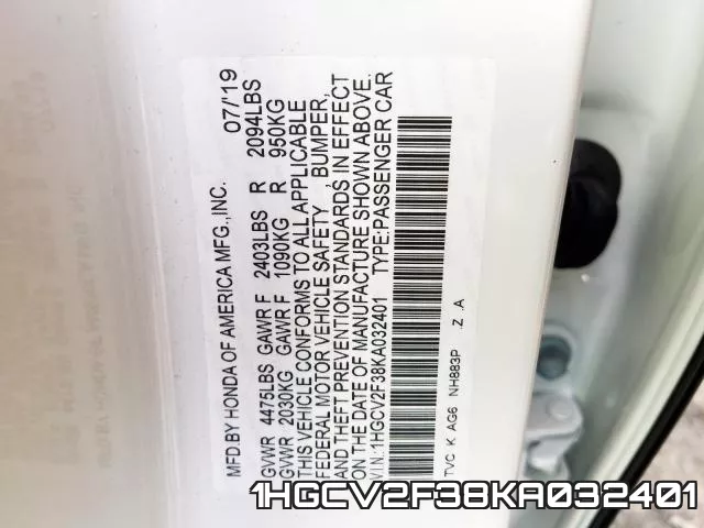 1HGCV2F38KA032401 фото 2