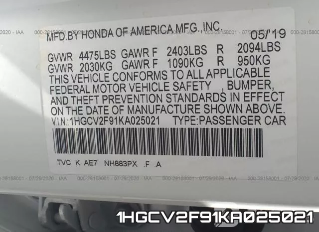 1HGCV2F91KA025021 фото 10